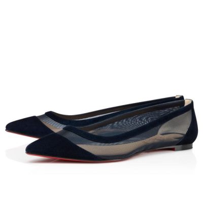 Christian Louboutin Galativi 000 Version Marine Veau Velours Flats Flats Damen Navy | AT-43459
