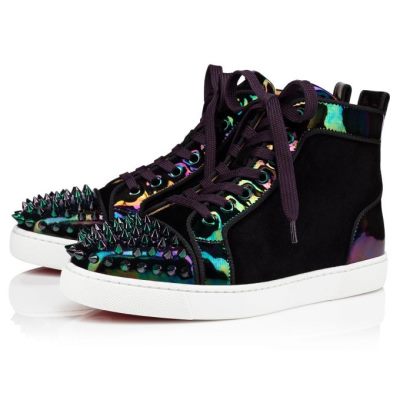Christian Louboutin Lou Spikes Version Veau Velours Sneakers Sneakers Damen Schwarz | AT-57458