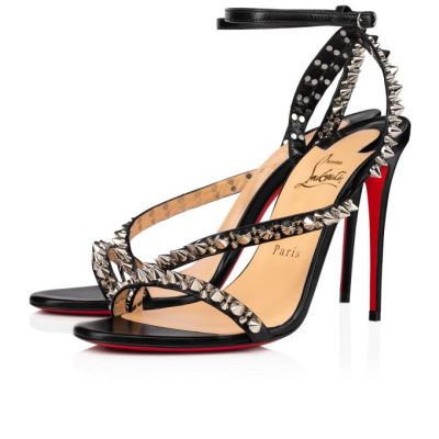 Christian Louboutin Mafaldina Spikes 100 T Riemen T Strap Damen Schwarz Silber | AT-49576