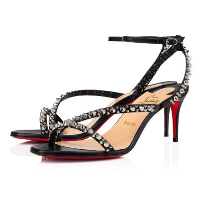 Christian Louboutin Mafaldina Spikes 70 T Riemen T Strap Damen Schwarz Silber | AT-67739