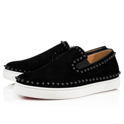 Christian Louboutin Pik Boots 000 Veau Velours Boots Shoes Bootsschuhe Herren Schwarz | AT-41287