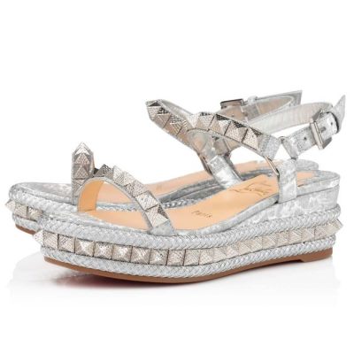 Christian Louboutin Pyraclou 60 Version Specchio/Laminato Espadrilles Espadrilles Damen Silber | AT-96219